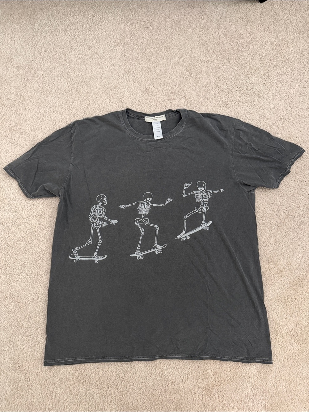 Urban Outfitters Gray Tee with White Skateboarding Skeletons
